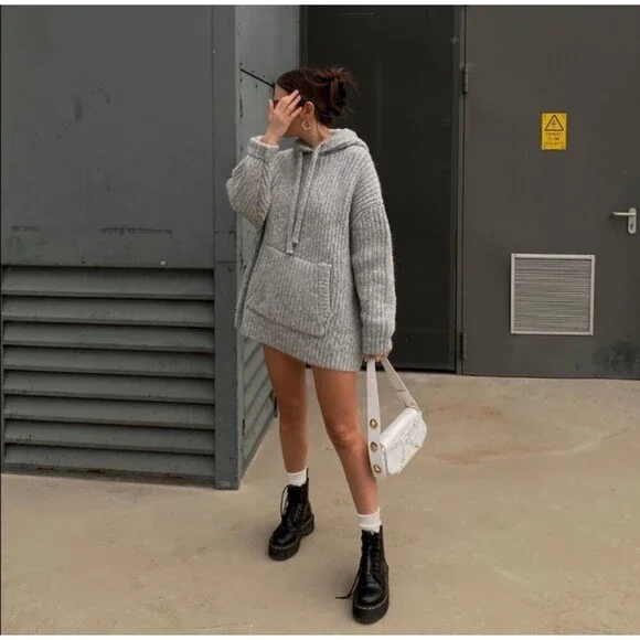 Zara Oversized Knit Sweatshirt in Grey Size XS/S - Picture 4 of 12